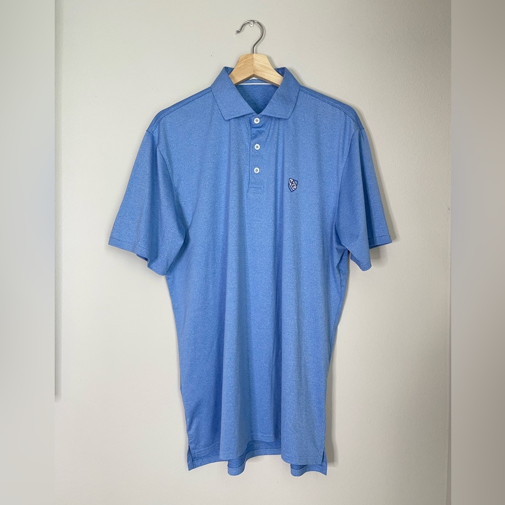 Holderness & Bourne The Porter Blue Geo Pattern Golf Polo Shirt Mens L